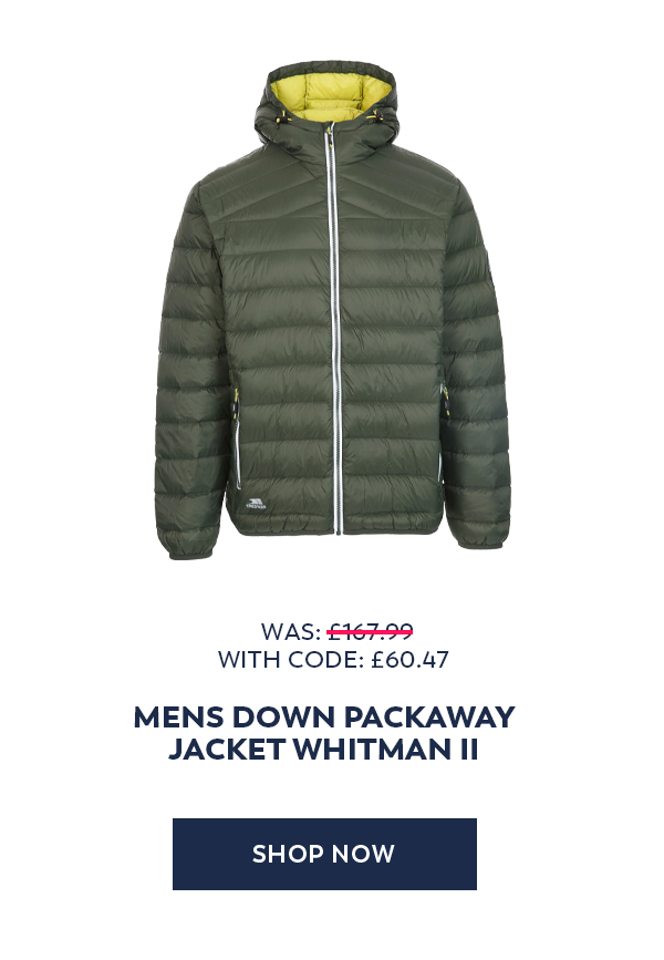 Mens Down Packaway Jacket Whitman II