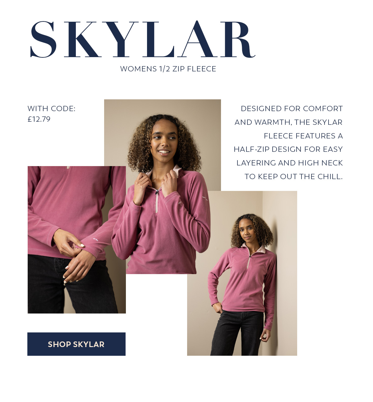 Womens 1/2 Zip Fleece Skylar