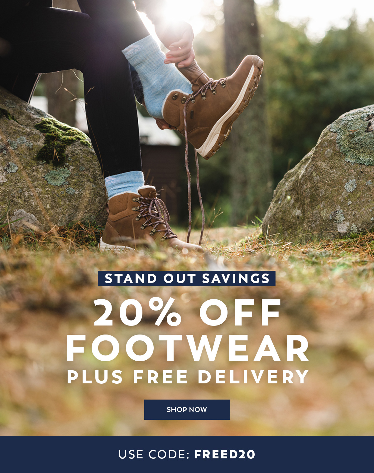 Free Delivery And 20% Off Footwear - Use Code: FREED20