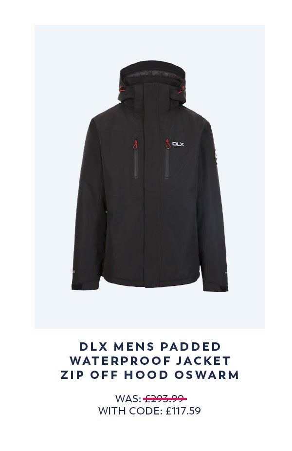 DLX Mens Padded Waterproof Jacket Zip Off Hood Oswarm