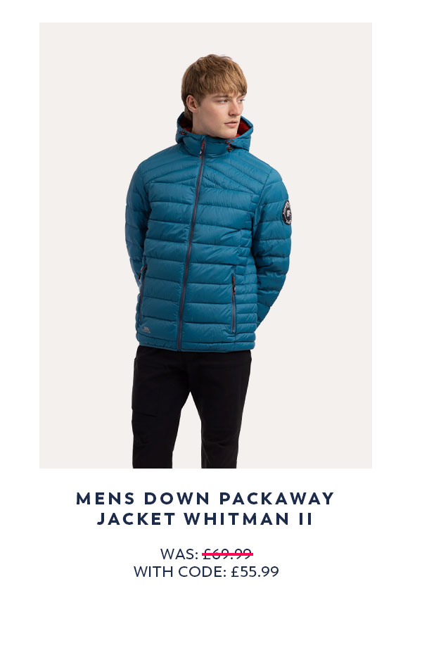 Mens Down Packaway Jacket Whitman II